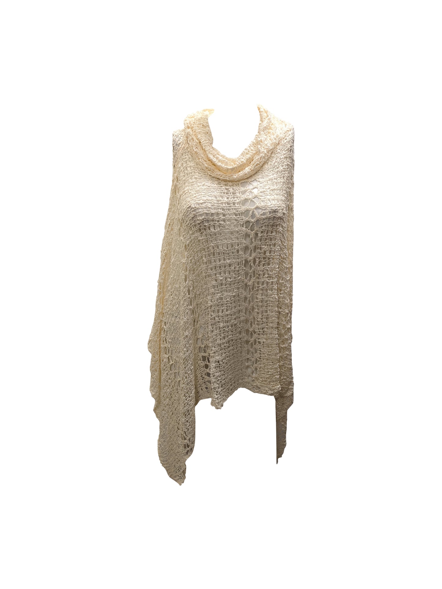 Womens Plus Size Boho Crochet Cowl Neck Knit Poncho Shawl Pullover Top Free Size 8 - 28 - IVORY
