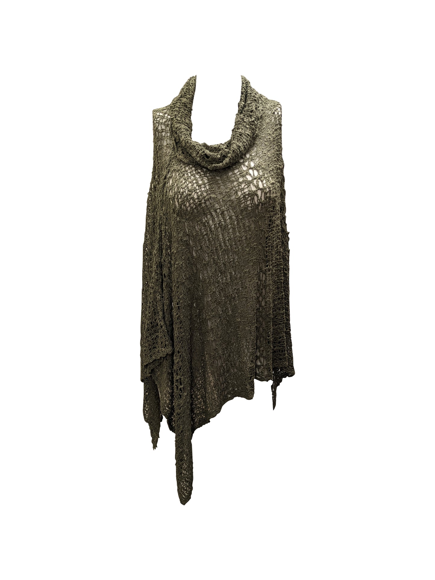 Womens Plus Size Boho Crochet Cowl Neck Knit Poncho Shawl Pullover Top Free Size 8 - 28 - KHAKI