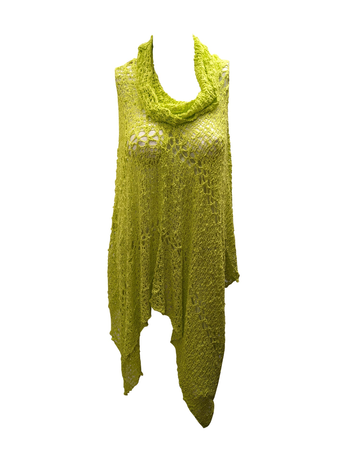 Womens Plus Size Boho Crochet Cowl Neck Knit Poncho Shawl Pullover Top Free Size 8 - 28 - LIME