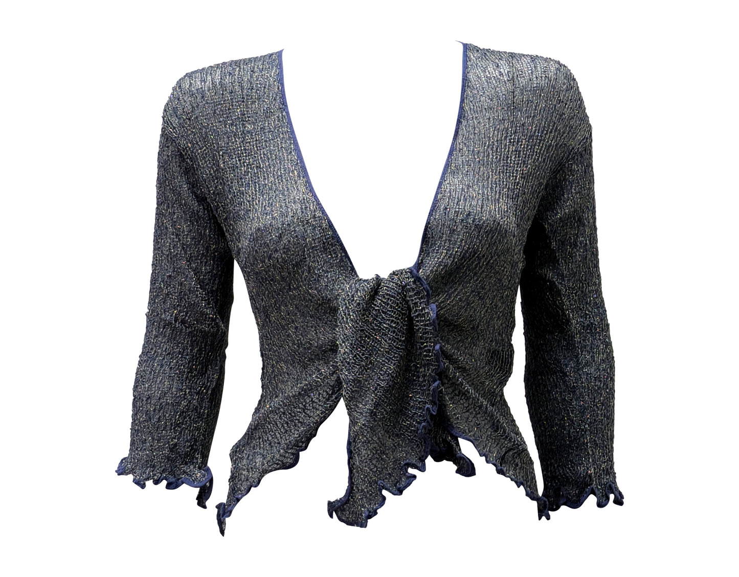 Women's Boho Lurex Knit Shrug Chic Crochet style Cardigan onesize Up To 20 DENIM & GOLD