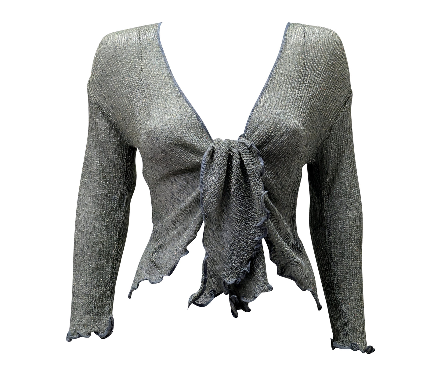 Women's Boho Lurex Knit Shrug Chic Crochet style Cardigan onesize Up To 20 GREY & GOLD