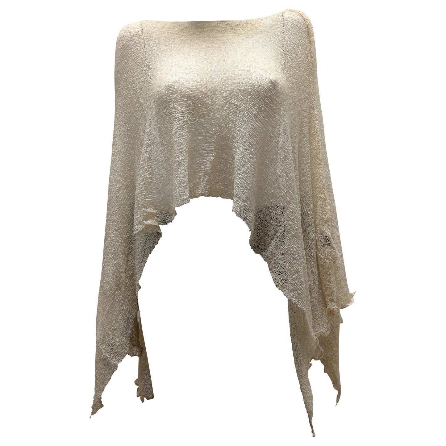 Plus Size Crochet Knit Poncho: Boho Pullover Shawl, Free Size 8-26 - Cream