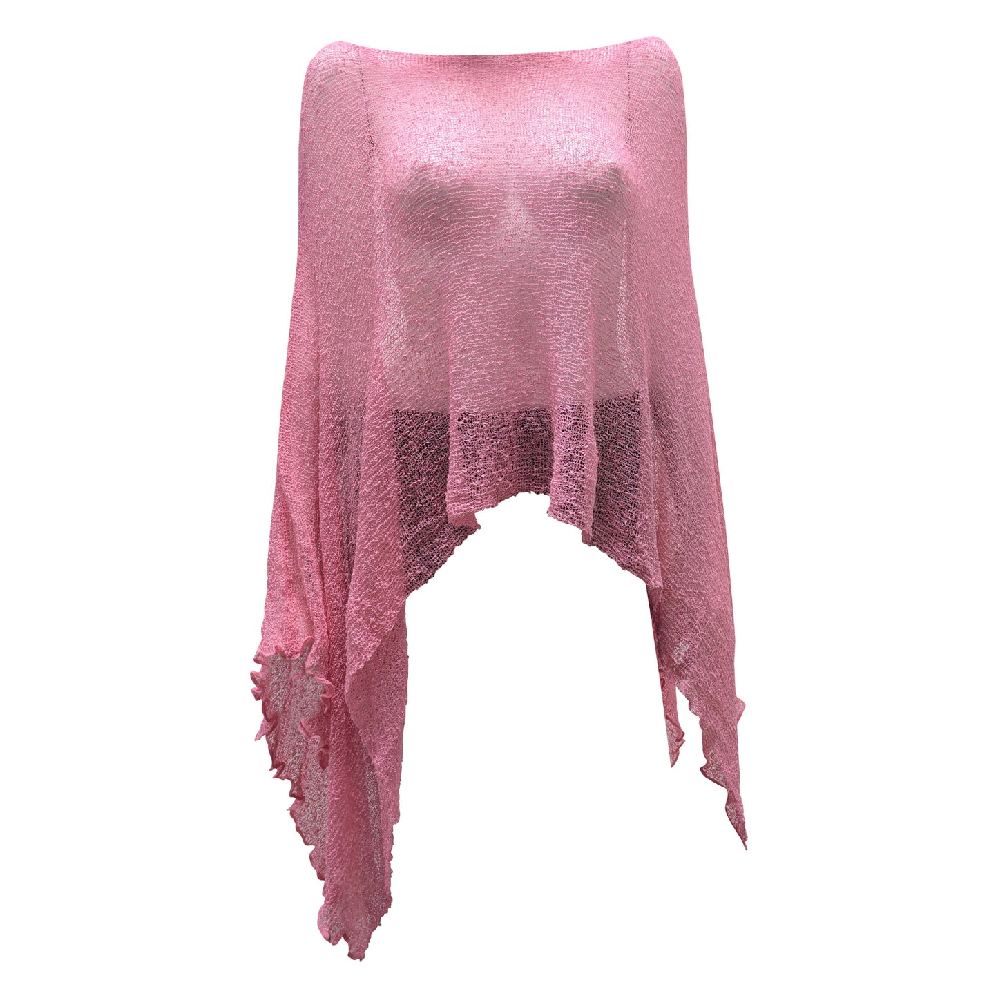 Plus Size Crochet Knit Poncho: Boho Pullover Shawl, Free Size 8-26 - Dusty Pink