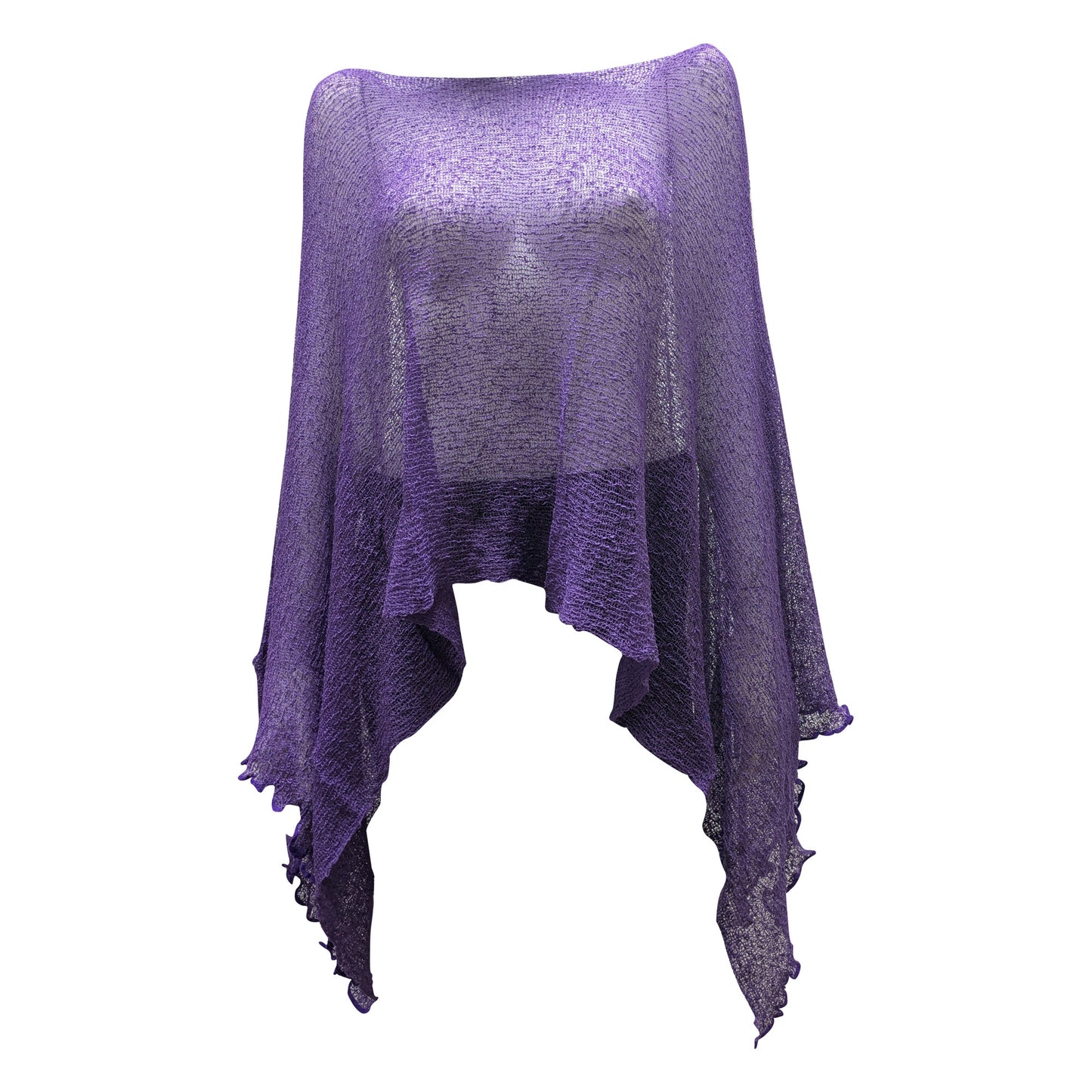 Plus Size Crochet Knit Poncho: Boho Pullover Shawl, Free Size 8-26 - Purple
