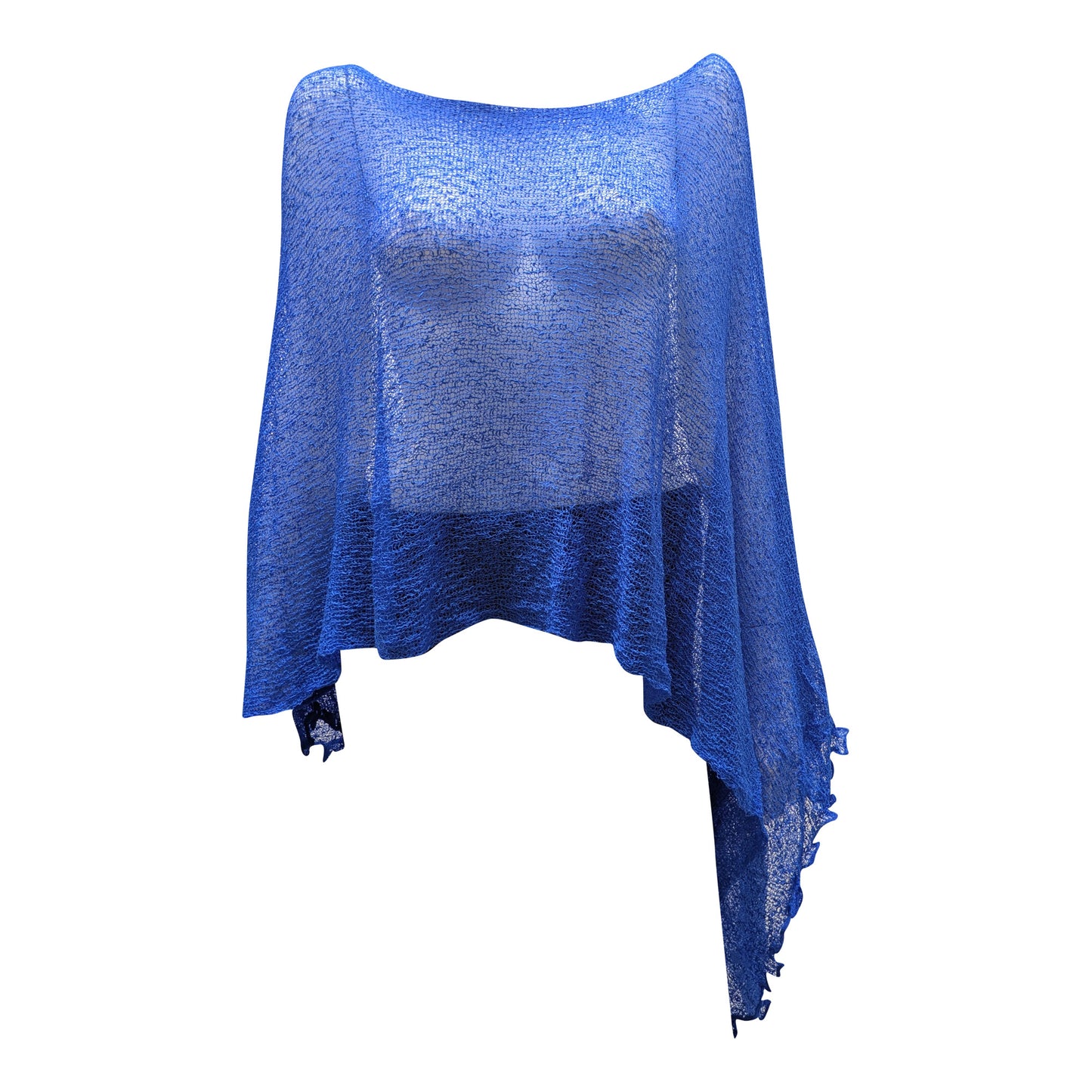 Plus Size Crochet Knit Poncho: Boho Pullover Shawl, Free Size 8-26 - Royal Blue