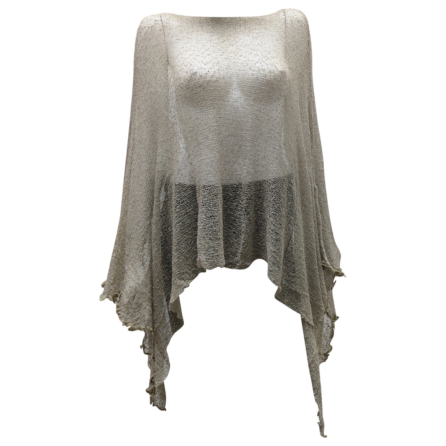 Plus Size Crochet Knit Poncho: Boho Pullover Shawl, Free Size 8-26 - Taupe