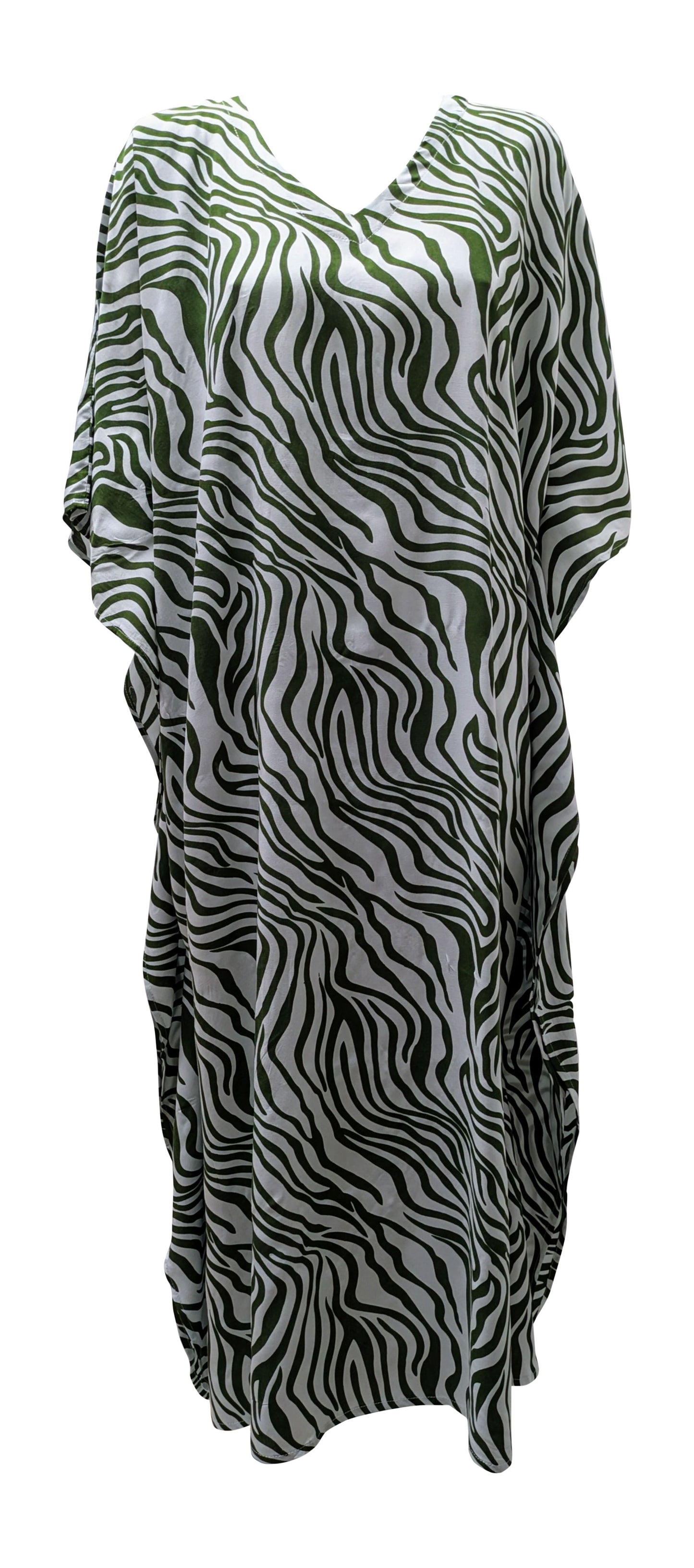 Women's Plus Size Kaftan Handmade Boho Zebra stripe Maxi Batwing Loungewear Free Size Up To 34 Green