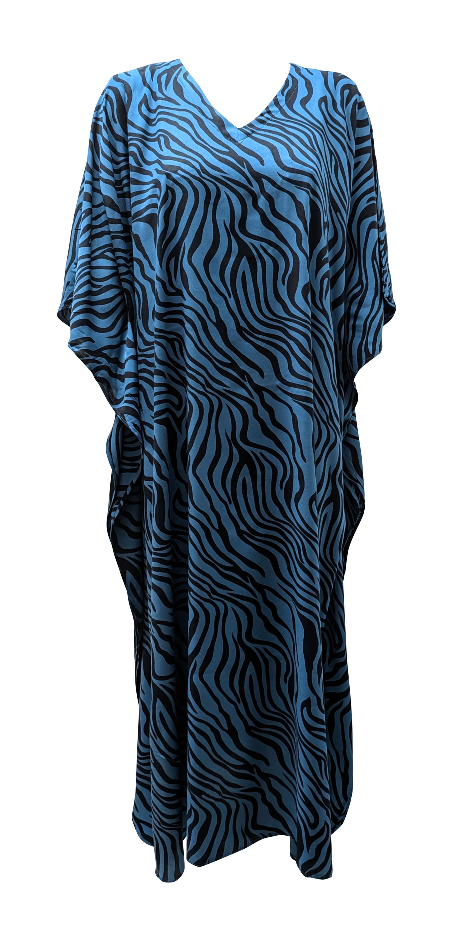 Women's Plus Size Kaftan Handmade Boho Zebra stripe Maxi Batwing Loungewear Free Size Up To 34 Navy