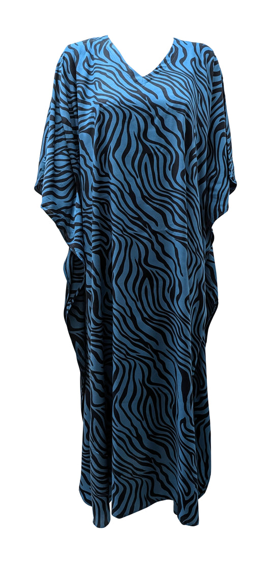 Women's Plus Size Kaftan Handmade Boho Zebra stripe Maxi Batwing Loungewear Free Size Up To 34 Navy