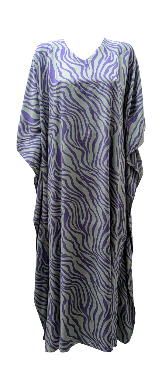 Women's Plus Size Kaftan Handmade Boho Zebra stripe Maxi Batwing Loungewear Free Size Up To 34 Purple