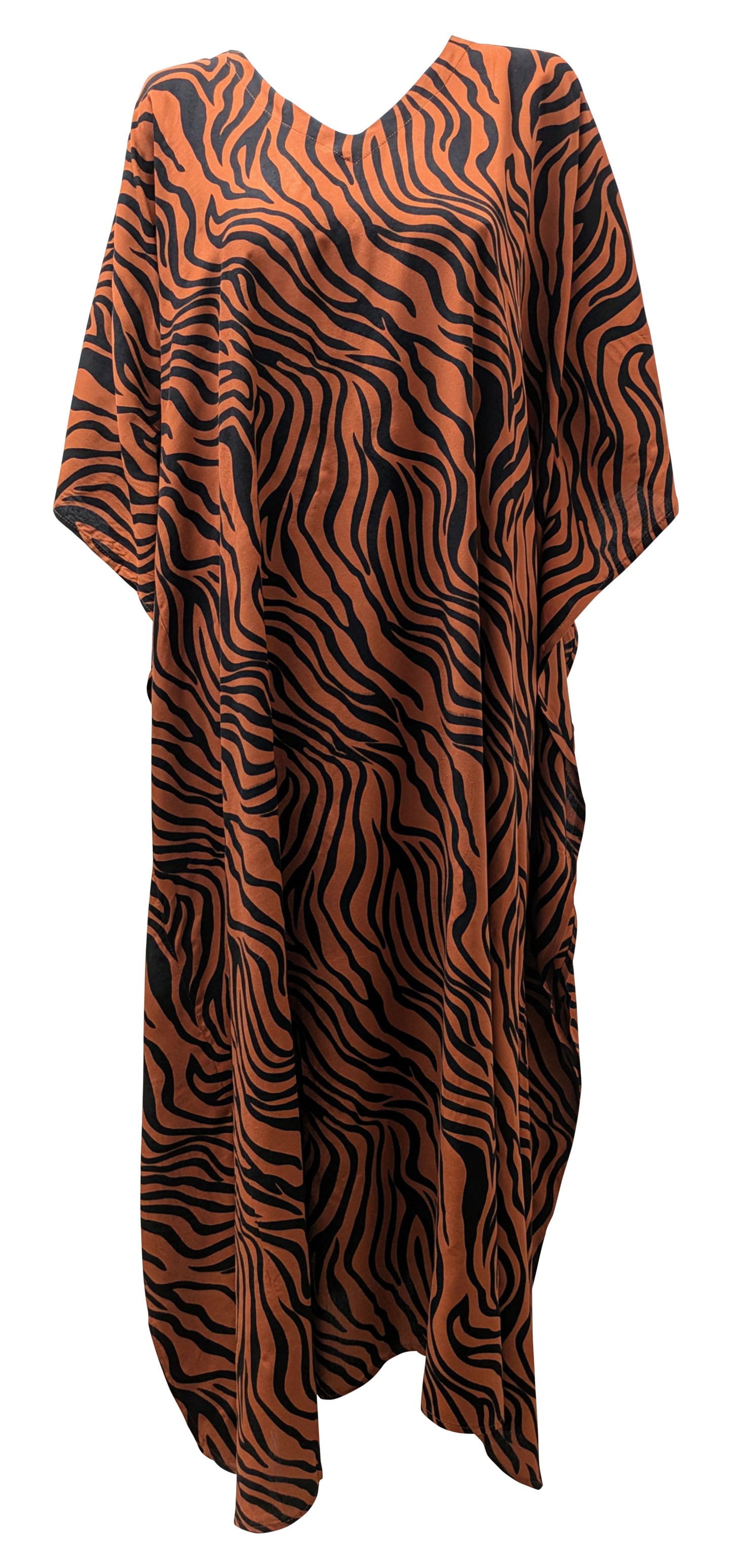 Women's Plus Size Kaftan Handmade Boho Zebra stripe Maxi Batwing Loungewear Free Size Up To 34 Rust