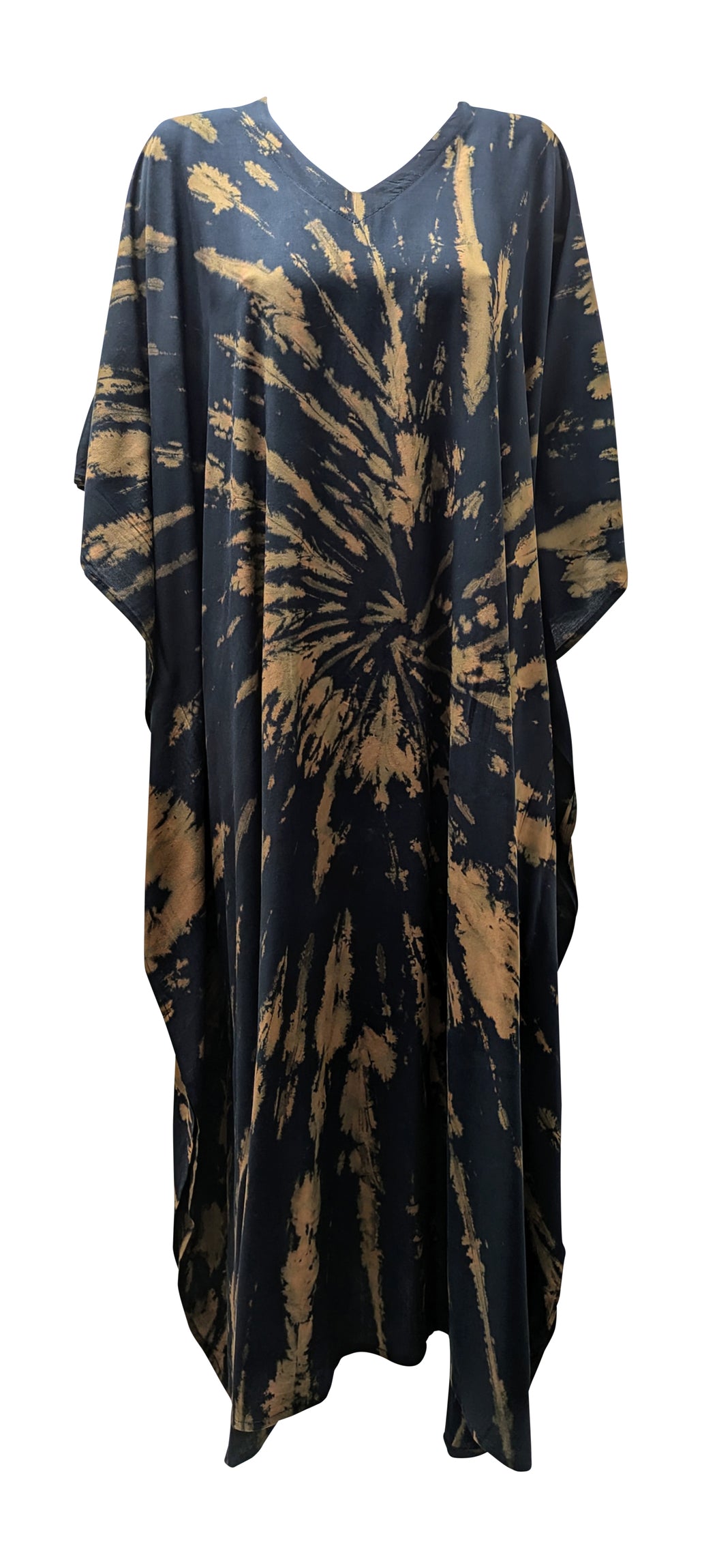 Women's Plus Size Kaftan Handmade Boho Tie-Dye Maxi Batwing Loungewear Free Size Up To 36 Black