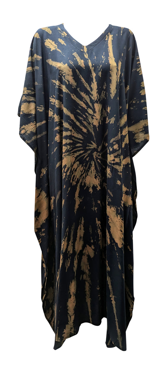 Women's Plus Size Kaftan Handmade Boho Tie-Dye Maxi Batwing Loungewear Free Size Up To 36 Black