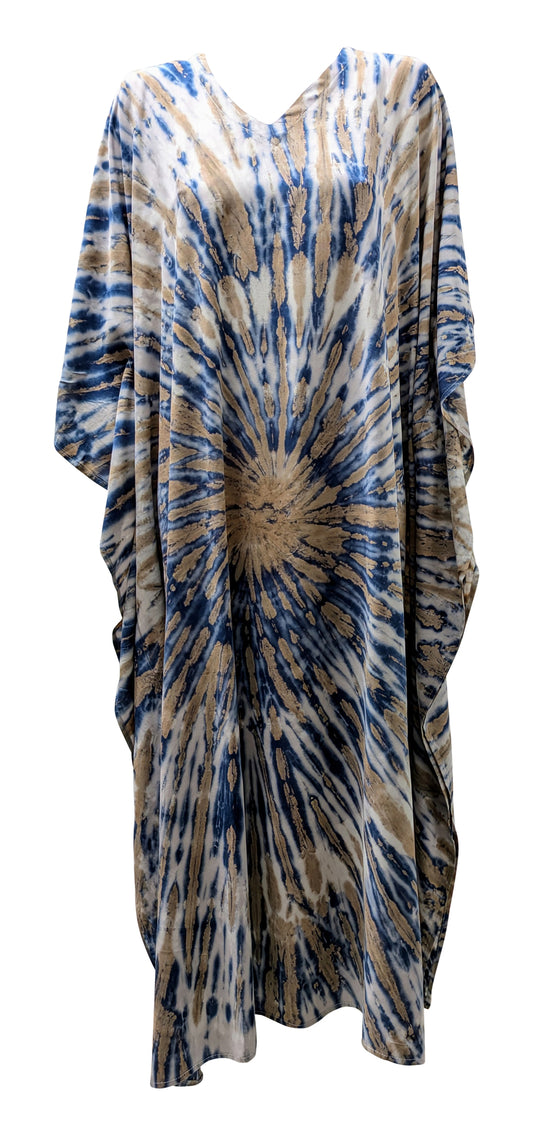 Women's Plus Size Kaftan Handmade Boho Tie-Dye Maxi Batwing Loungewear Free Size Up To 36 Cream