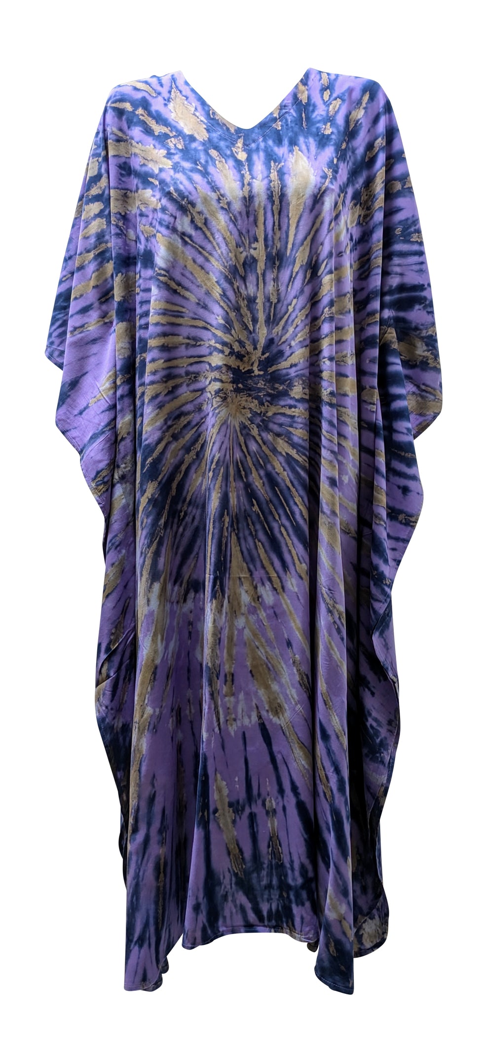 Women's Plus Size Kaftan Handmade Boho Tie-Dye Maxi Batwing Loungewear Free Size Up To 36 Purple