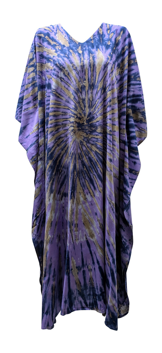 Women's Plus Size Kaftan Handmade Boho Tie-Dye Maxi Batwing Loungewear Free Size Up To 36 Purple