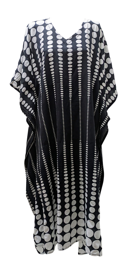 Women's Plus Size Kaftan Handmade Boho Polka Dot Maxi Batwing Loungewear Free Size Up To 36 Black
