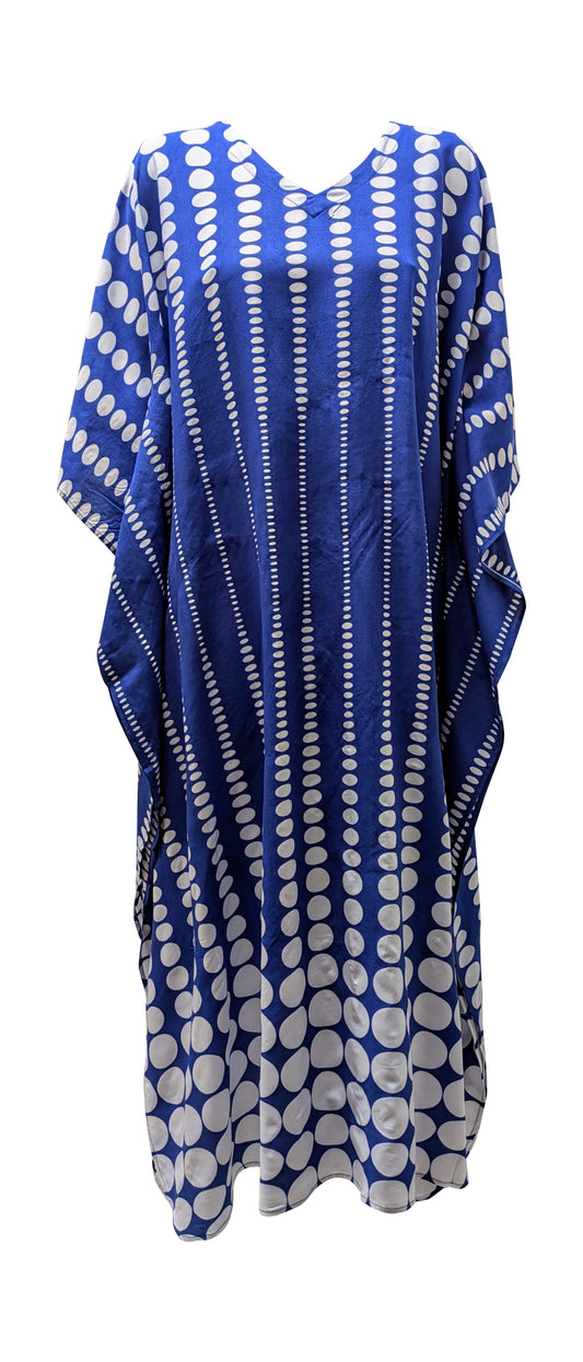 Women's Plus Size Kaftan Handmade Boho Polka Dot Maxi Batwing Loungewear Free Size Up To 36 Blue