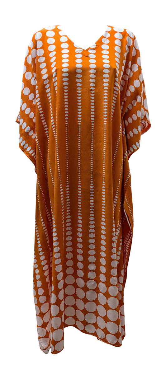 Women's Plus Size Kaftan Handmade Boho Polka Dot Maxi Batwing Loungewear Free Size Up To 36 Orange