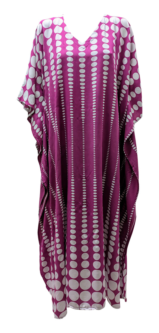 Women's Plus Size Kaftan Handmade Boho Polka Dot Maxi Batwing Loungewear Free Size Up To 36 Purple