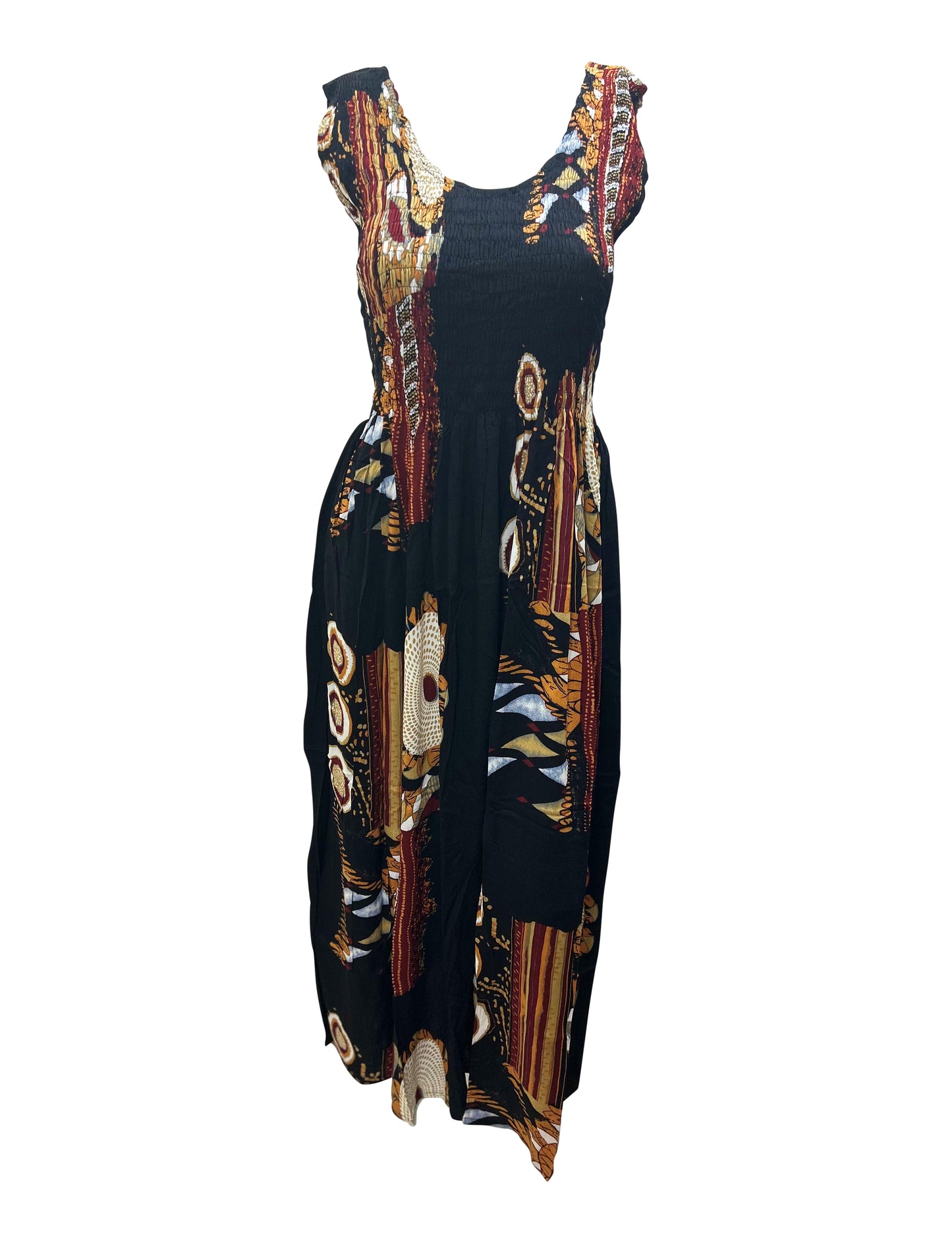 Womens Ladies Plus Size Curve Handmade Boho Abstract Print Maxi Elasticated Sleeveless Dress Free Size Up To UK Size 22 P38