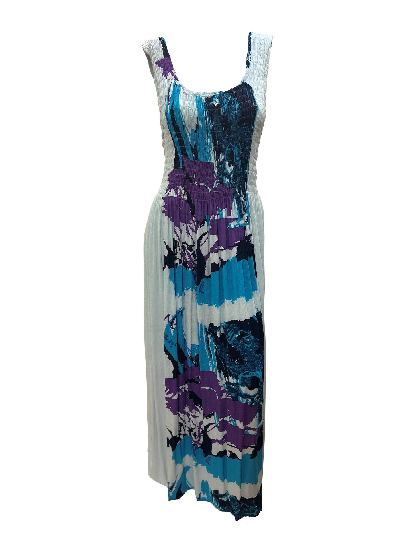 Womens Ladies Plus Size Curve Handmade Boho Abstract Print Maxi Elasticated Sleeveless Dress Free Size Up To UK Size 22 P43