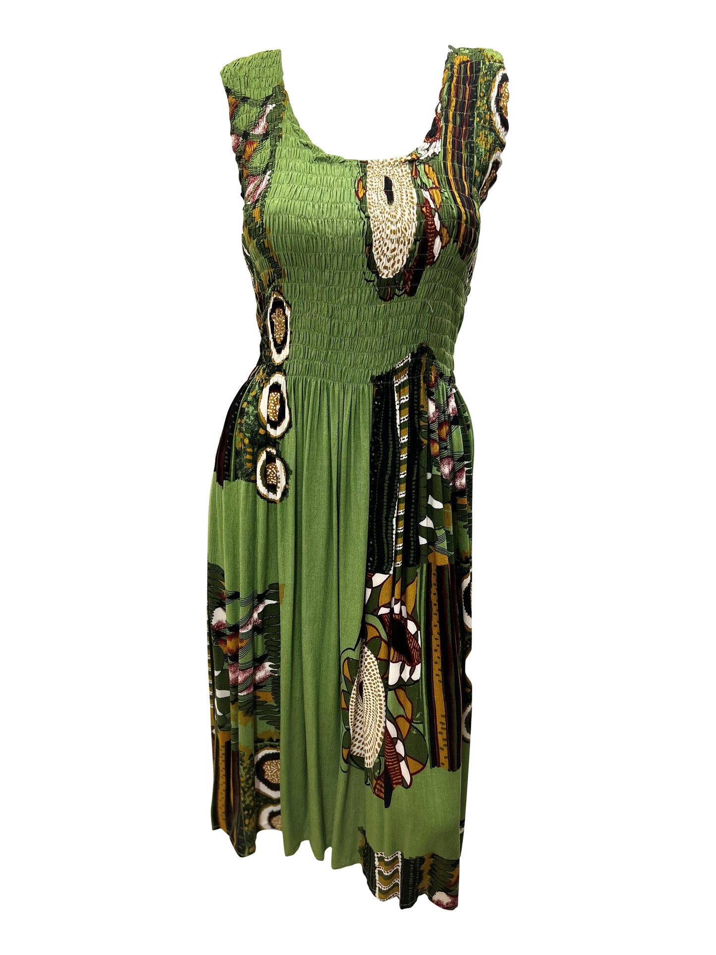 Womens Ladies Plus Size Curve Handmade Boho Abstract Print Maxi Elasticated Sleeveless Dress Free Size Up To UK SIZE 24 P14