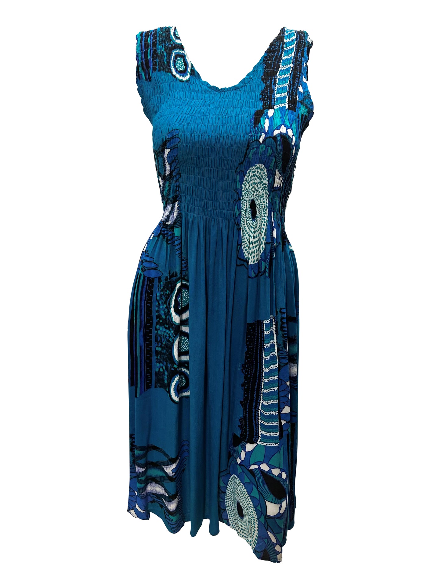Womens Ladies Plus Size Curve Handmade Boho Abstract Print Maxi Elasticated Sleeveless Dress Free Size Up To UK SIZE 24 P18