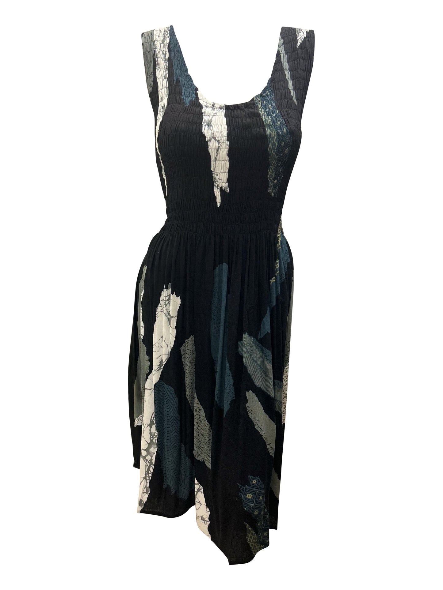 Womens Ladies Plus Size Curve Handmade Boho Abstract Print Midi Elasticated Sleeveless Dress Free Size Up To UK SIZE 24 P4