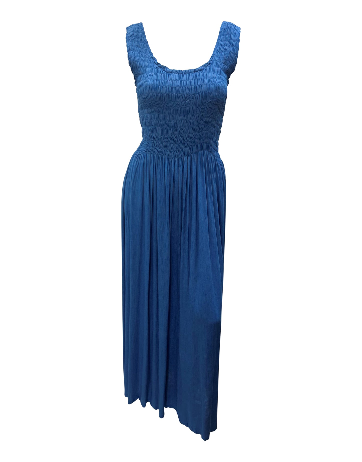 Womens Ladies Handmade Boho Maxi Elasticated Sleeveless Dress Free Size Up To 22 - MID BLUE