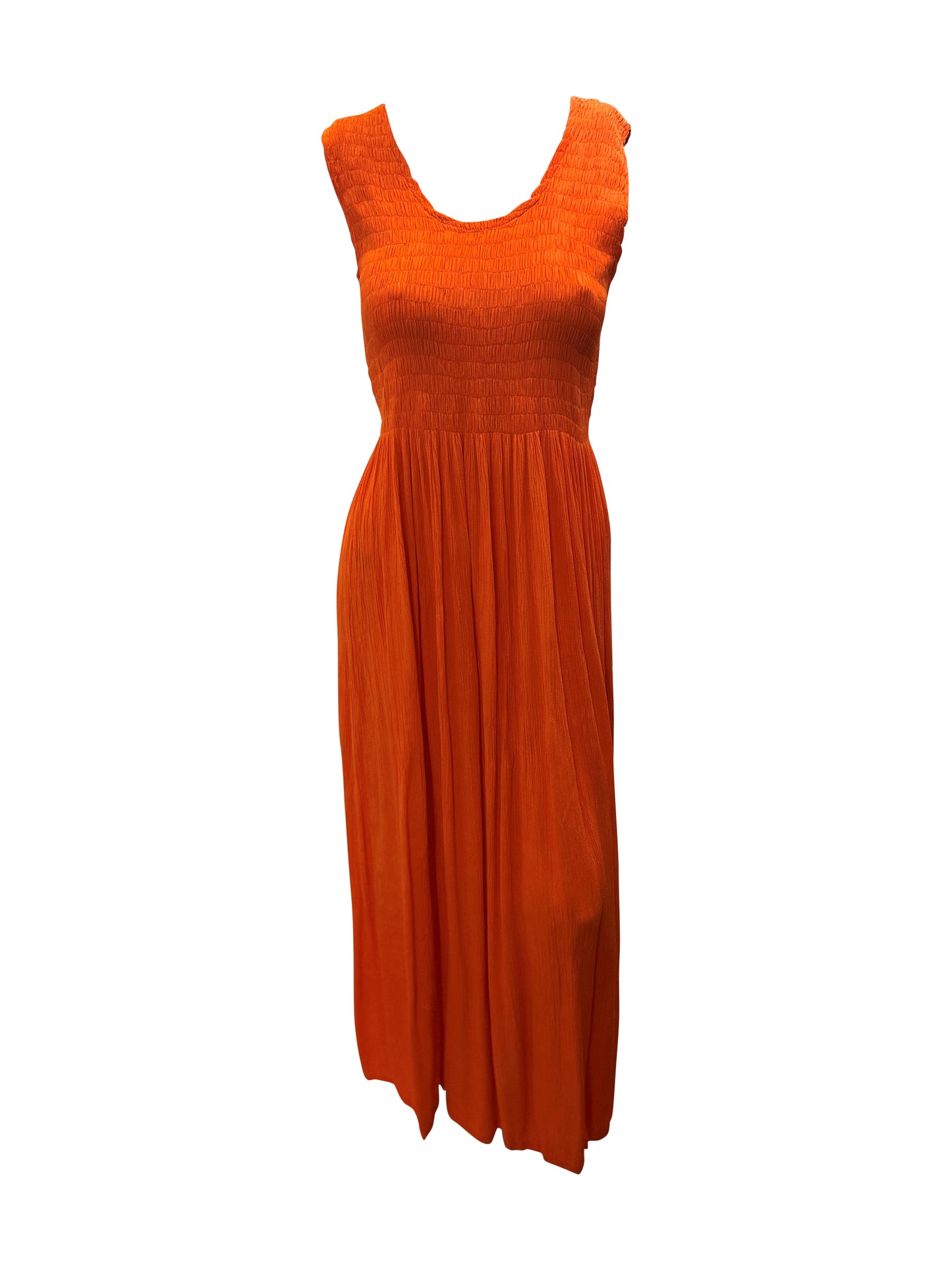 Womens Ladies Handmade Boho Maxi Elasticated Sleeveless Dress Free Size Up To 22 - ORANGE
