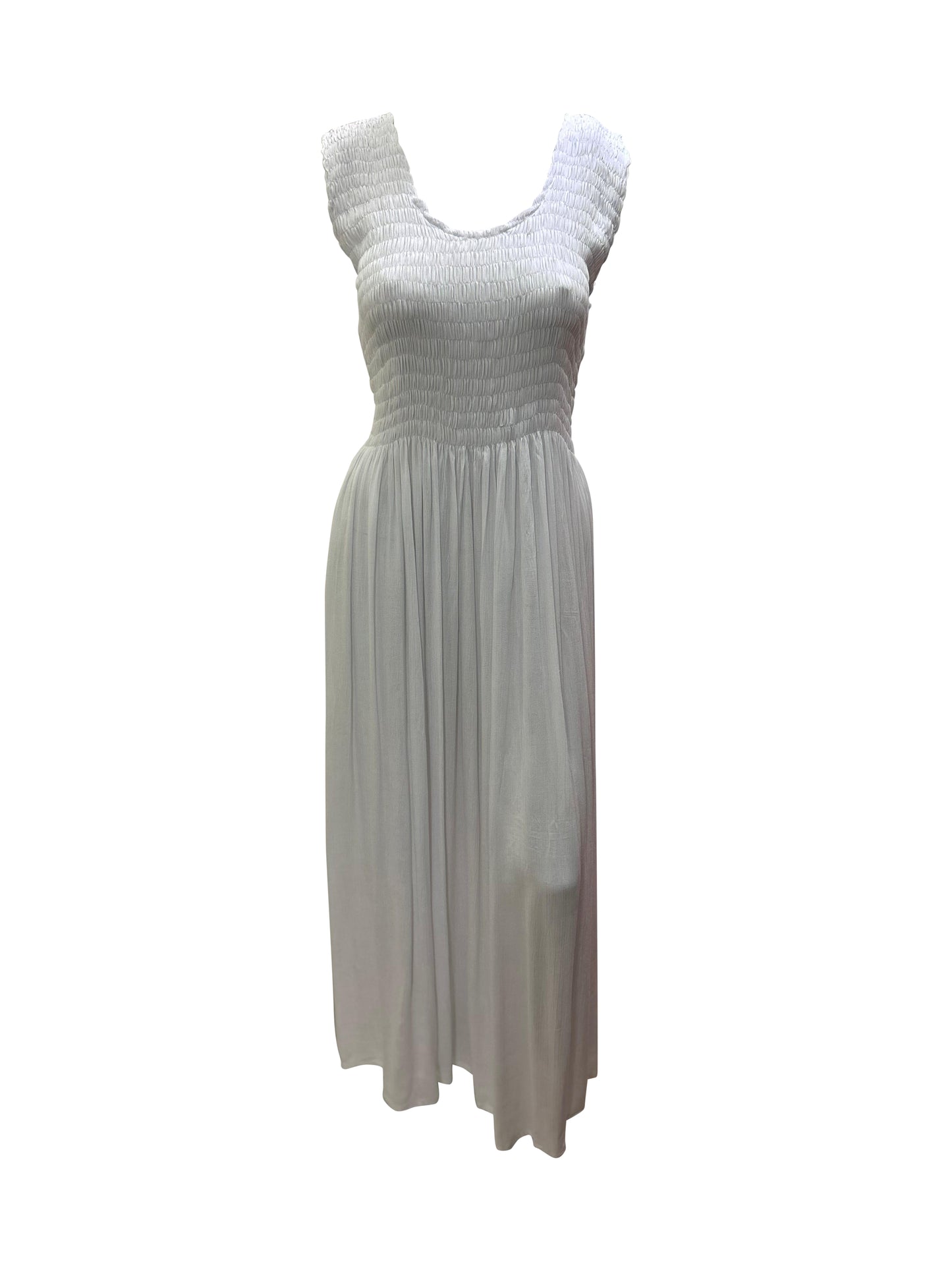 Womens Ladies Handmade Boho Maxi Elasticated Sleeveless Dress Free Size Up To 22 - WHITE