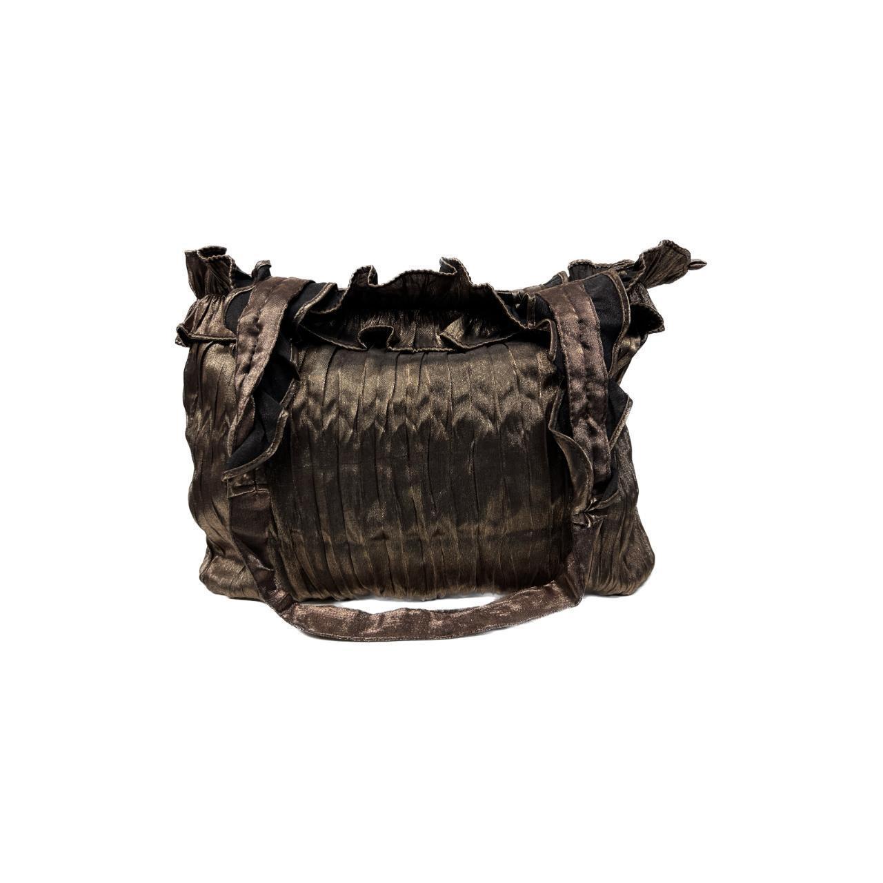 Vintage Retro Satin Floral Rose Quilted Top Handle Shoulder Bag Brown