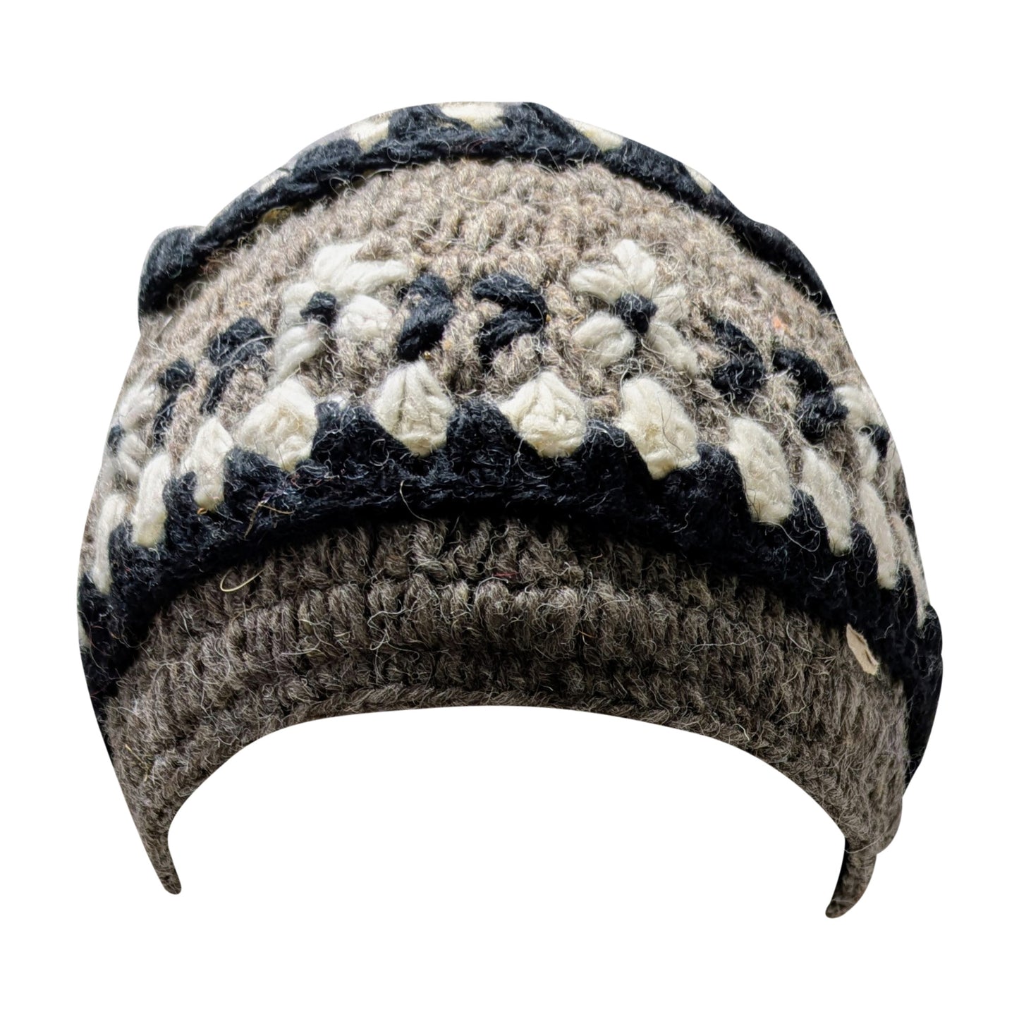 Recycled Hand Knit Cap Crochet Wool Fleece Lined Winter Beanie Hat P1