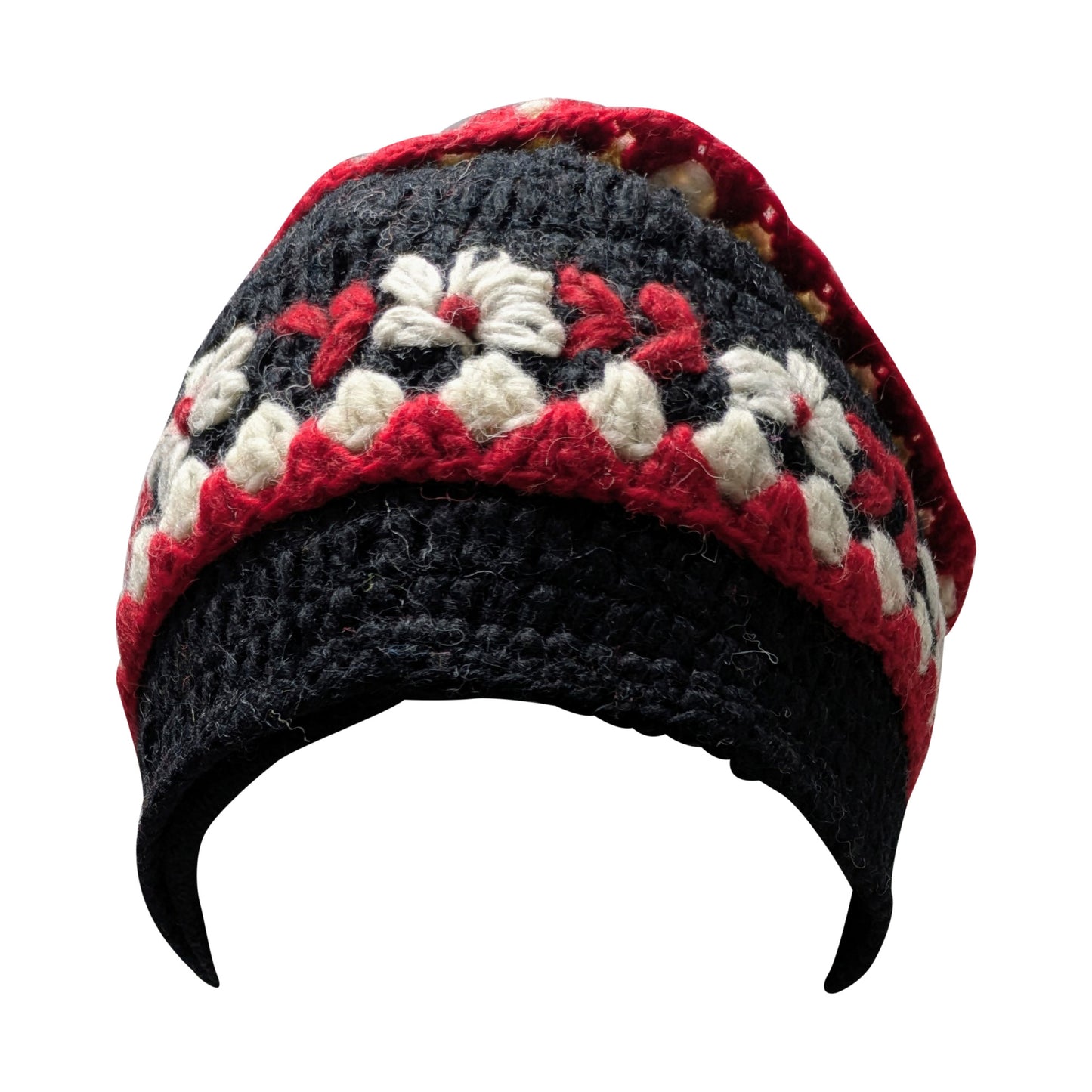 Recycled Hand Knit Cap Crochet Wool Fleece Lined Winter Beanie Hat P2