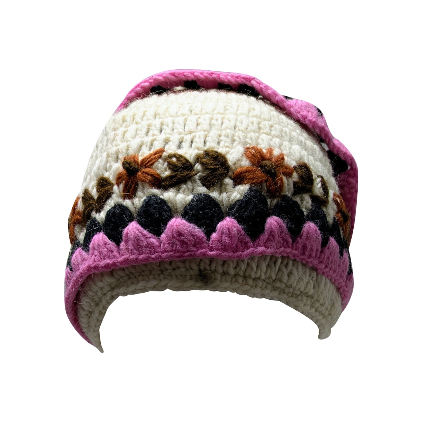 Recycled Hand Knit Cap Crochet Wool Fleece Lined Winter Beanie Hat P4