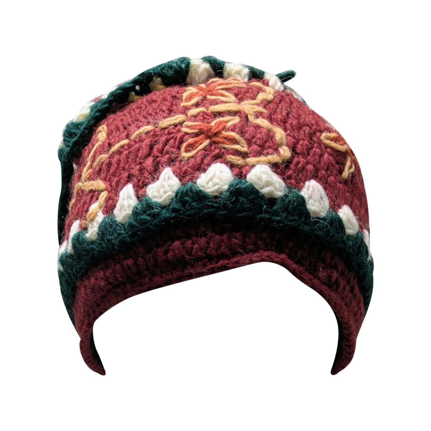 Recycled Hand Knit Cap Crochet Wool Fleece Lined Winter Beanie Hat P8