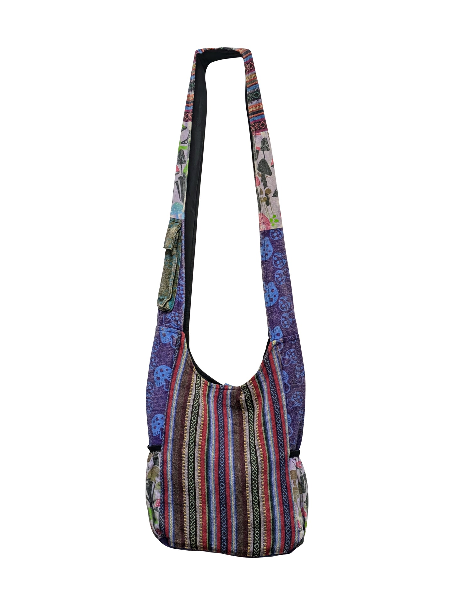 Unique Patchwork Light Weight Cotton Embroidery Mushroom Handmade Multi Pockets Sustainable Shoulder Bag P3