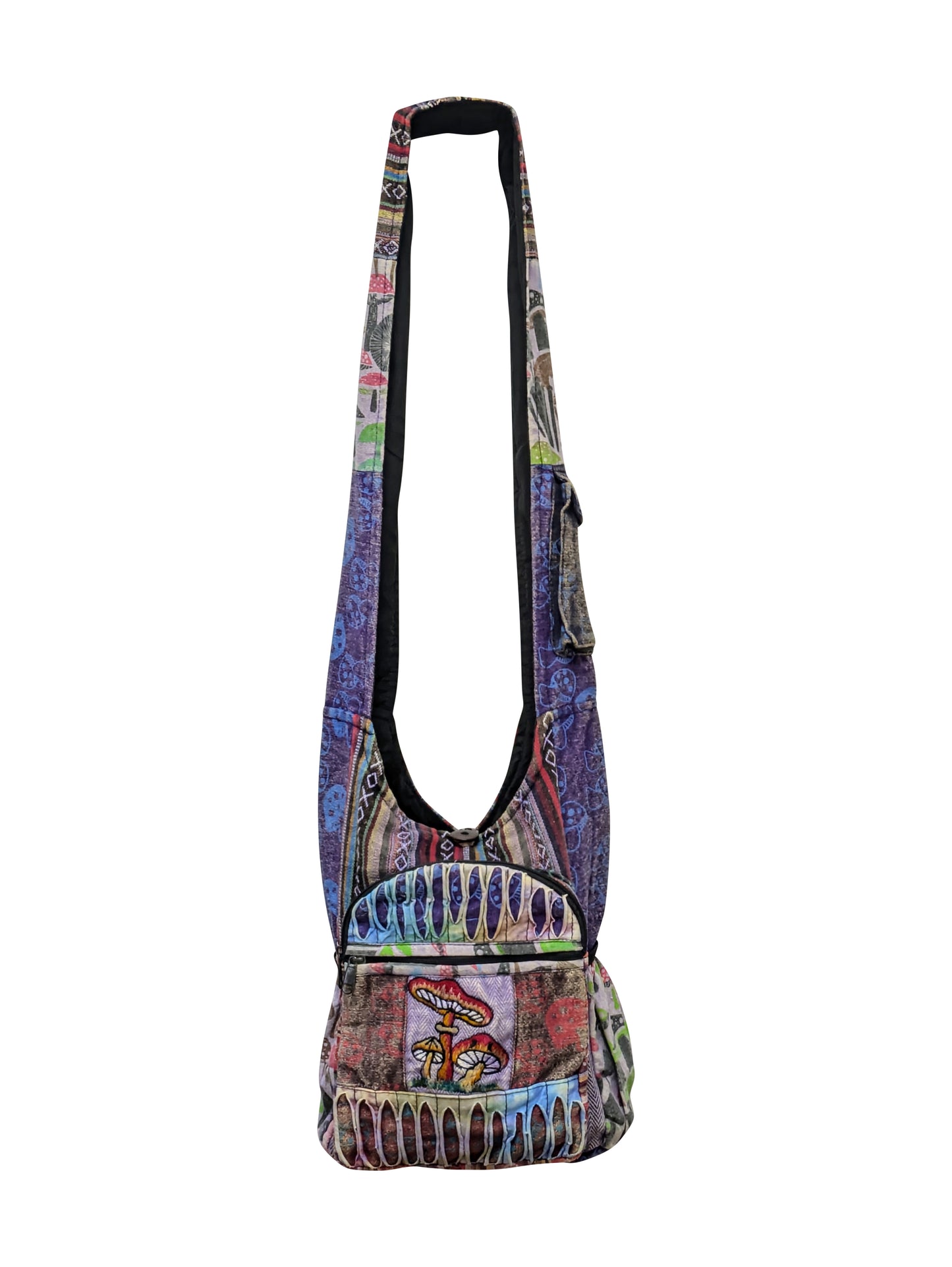 Unique Patchwork Light Weight Cotton Embroidery Mushroom Handmade Multi Pockets Sustainable Shoulder Bag P2