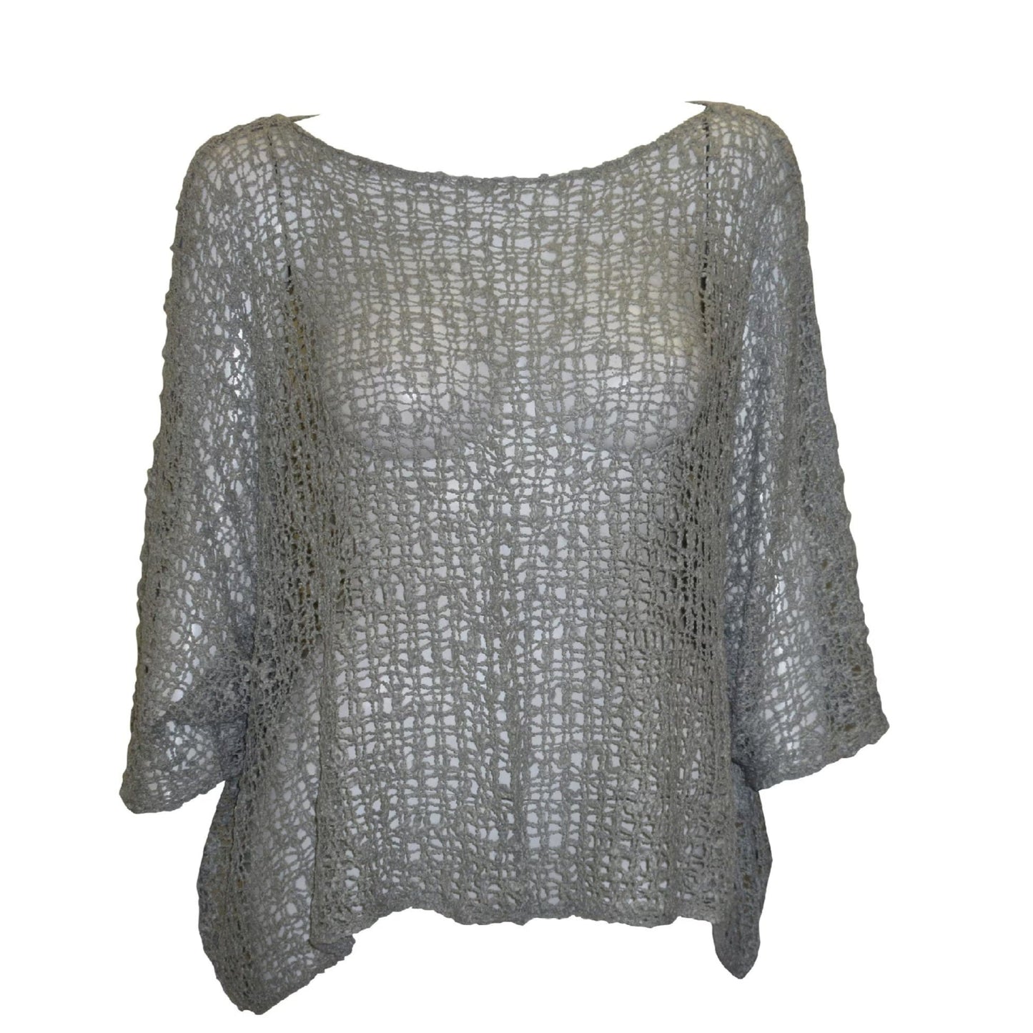 Womens Crochet Oversized Knit Top Batwing Boho Cover up Free Size 8-26 Light Grey