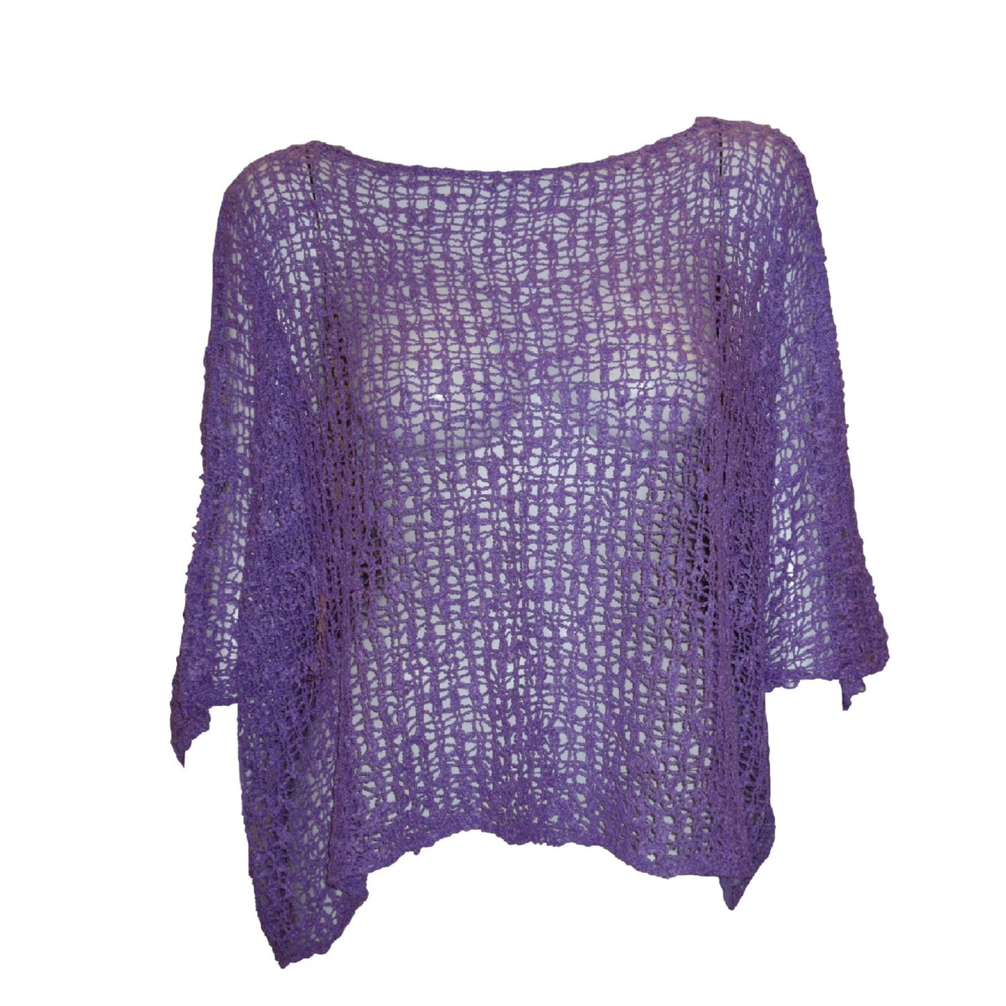 Womens Crochet Oversized Knit Top Batwing Boho Cover up Free Size 8-26 Lilac