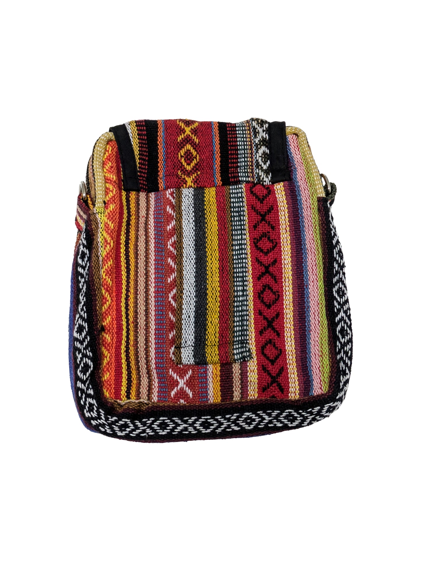 Himalayan Hemp Embroidered Abstract Print Small Crossbody Passport Phone Holder Bag Front Zip Detail P9