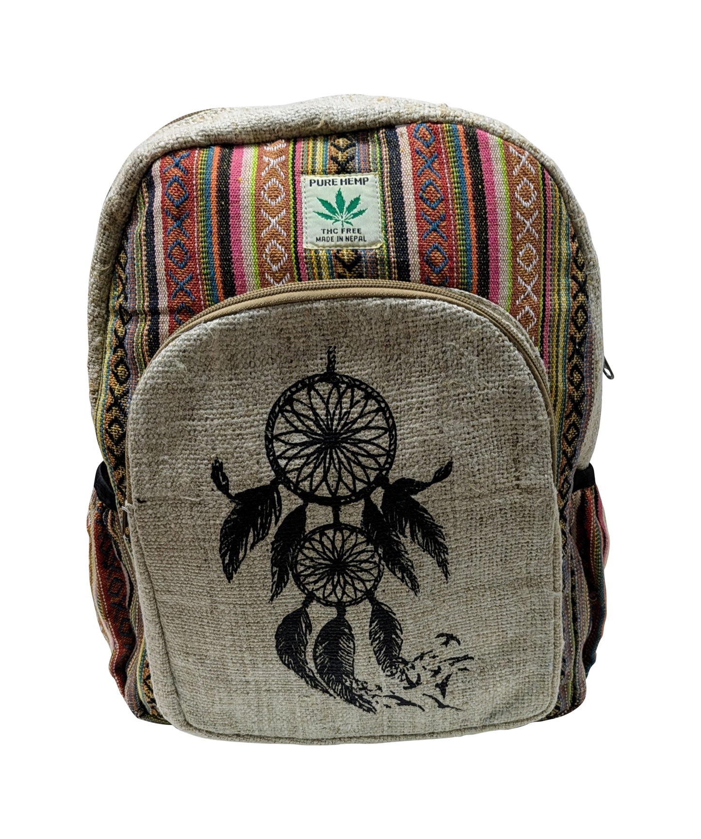 Himalayan Handmade Hemp Cotton Dream Catcher Printed Eco-Friendly Travel Backpack with Multi Pockets P3