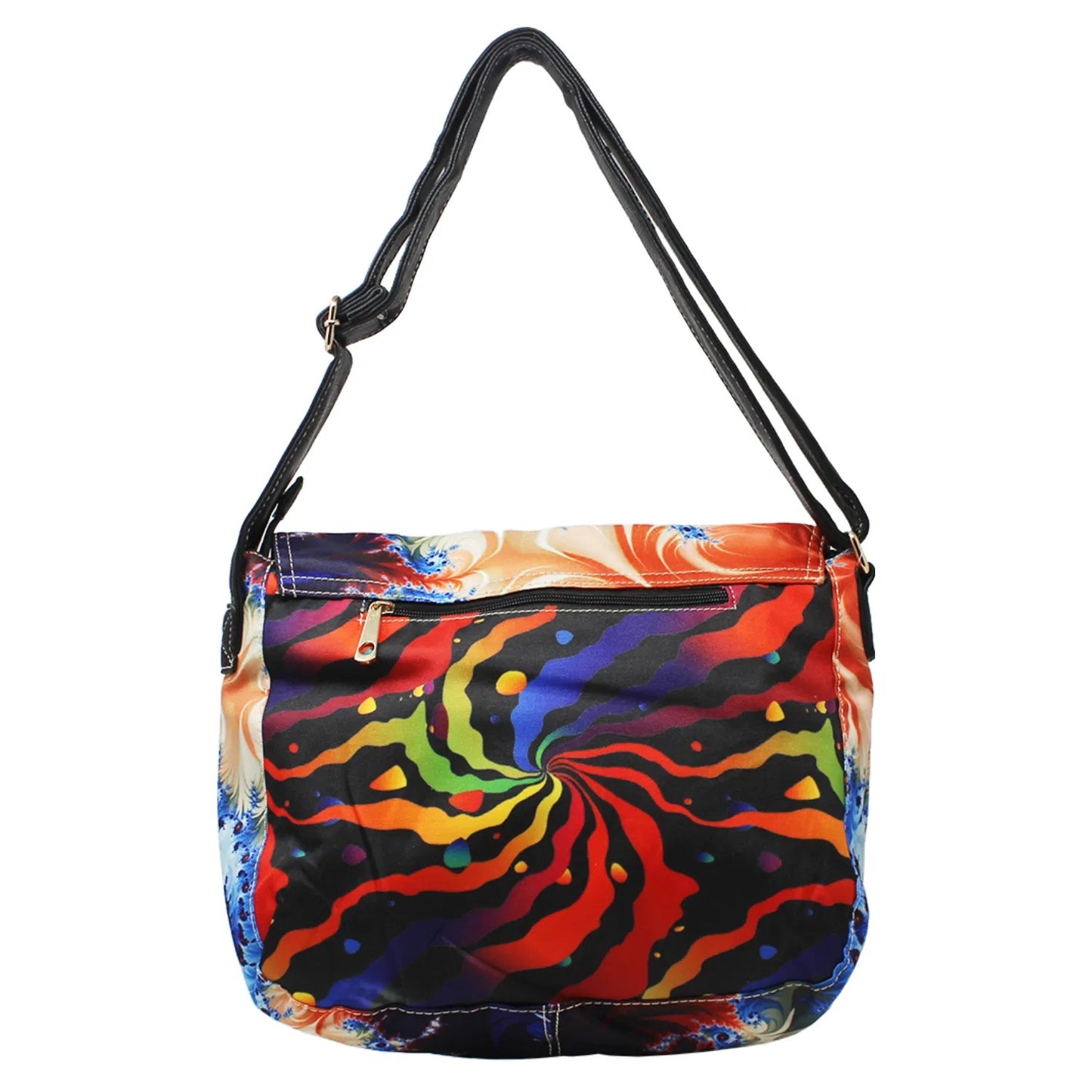 WOMEN'S BLACK ABSTRACT ART VEGAN LEATHER CROSS BODY BAG