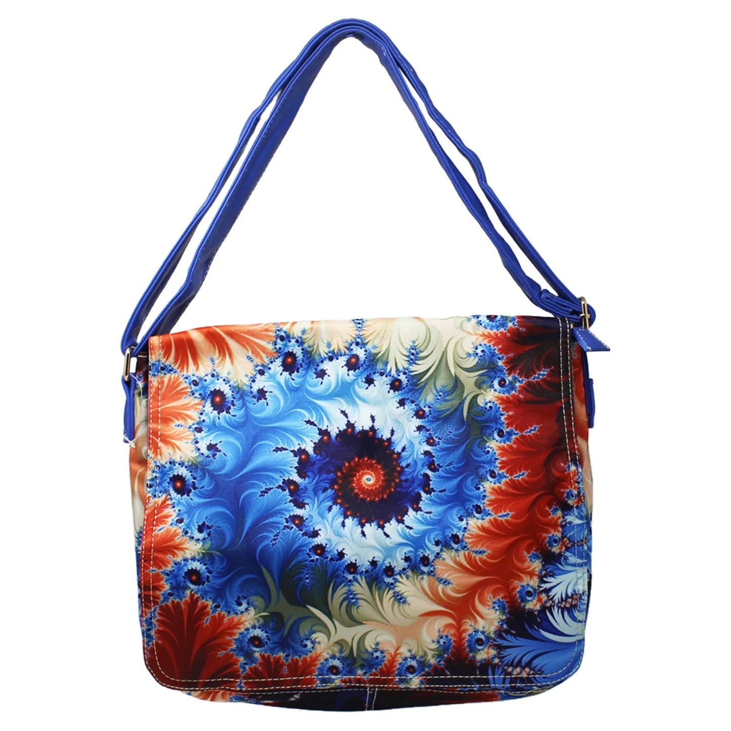 WOMEN'S BLUE ABSTRACT ART VEGAN LEATHER CROSS BODY BAG