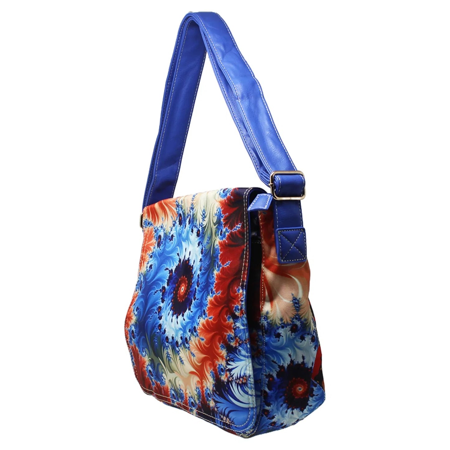 WOMEN'S BLUE ABSTRACT ART VEGAN LEATHER CROSS BODY BAG