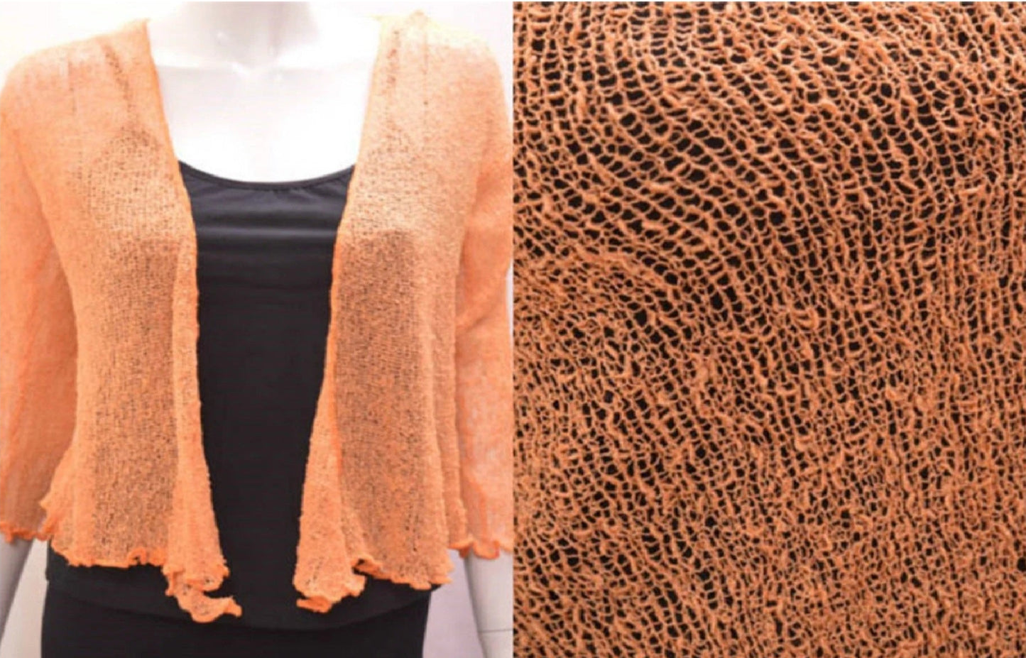 Women's Boho Knit Shrug Chic Crochet style Cardigan onesize Up To 20 Apricot