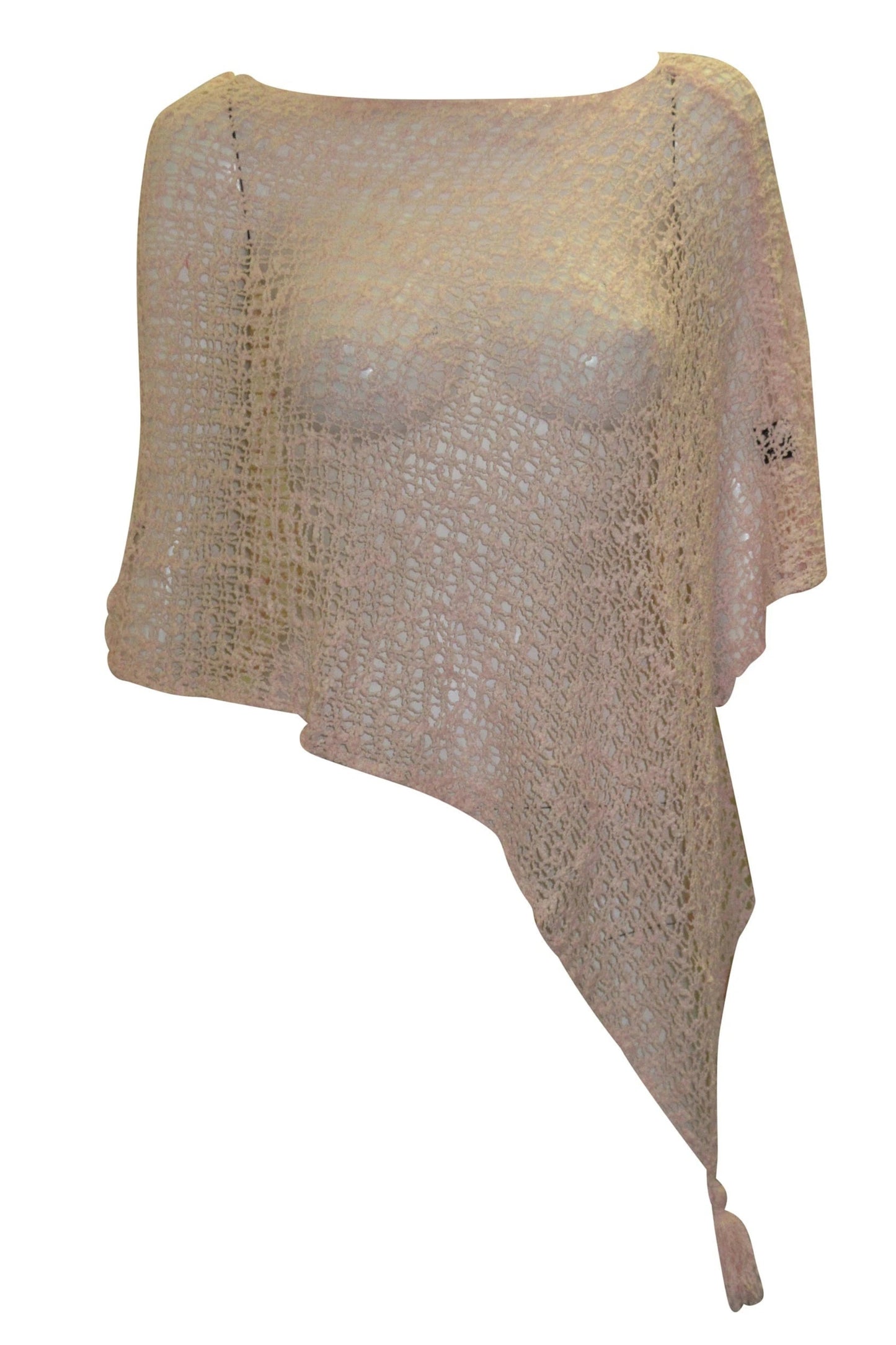 Womens Crochet Poncho Asymmetrical Boho Tassel Shawl Pullover Cover up Free Size 8-20 Baby Pink