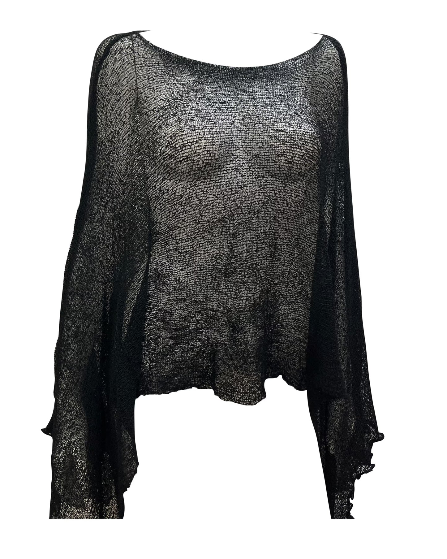 Womens Knit Plus Size Poncho Boho Crochet Shawl Pullover Cover up Free Size 8-26 Black