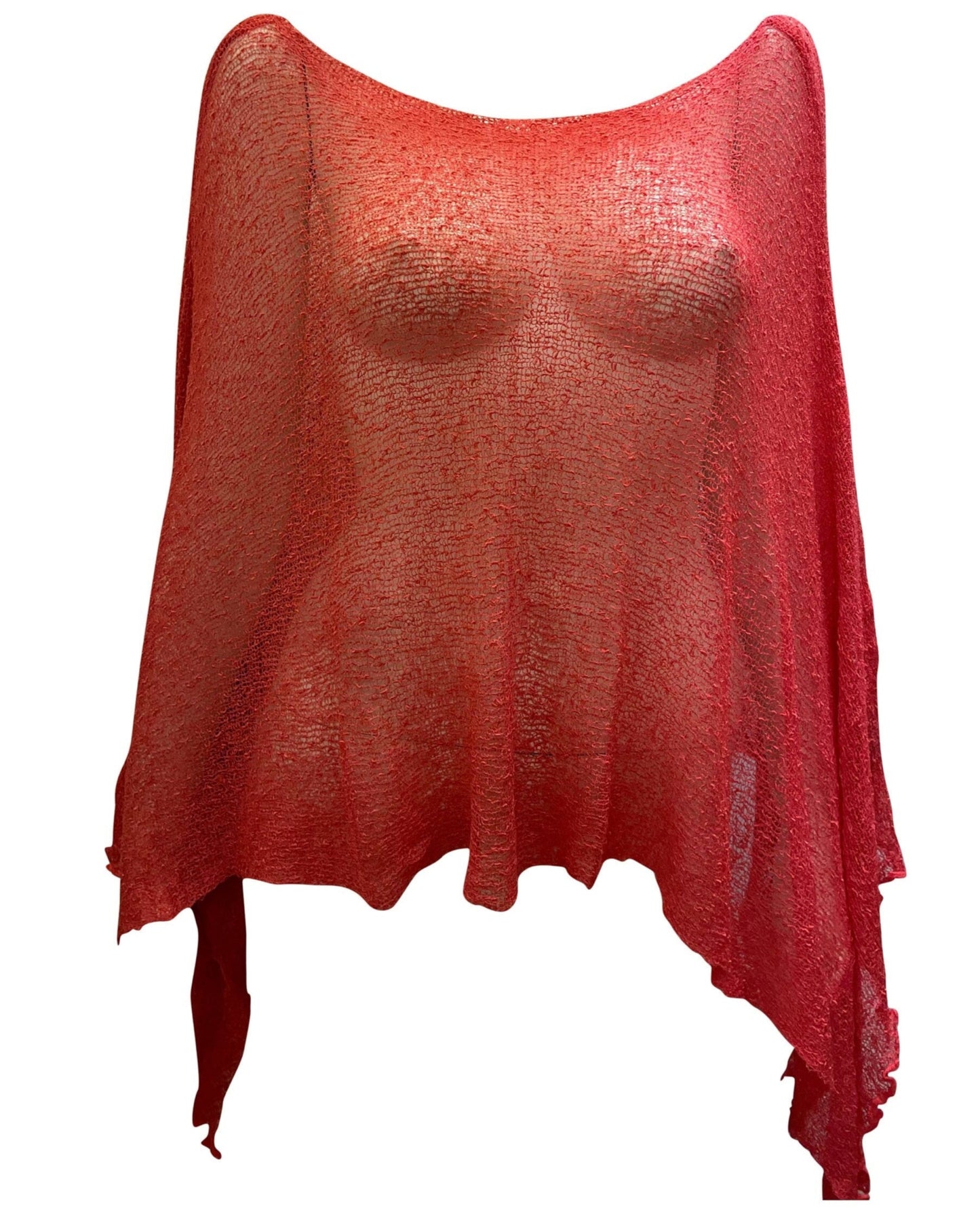 Womens Knit Plus Size Poncho Boho Crochet Shawl Pullover Cover up Free Size 8-26 Coral